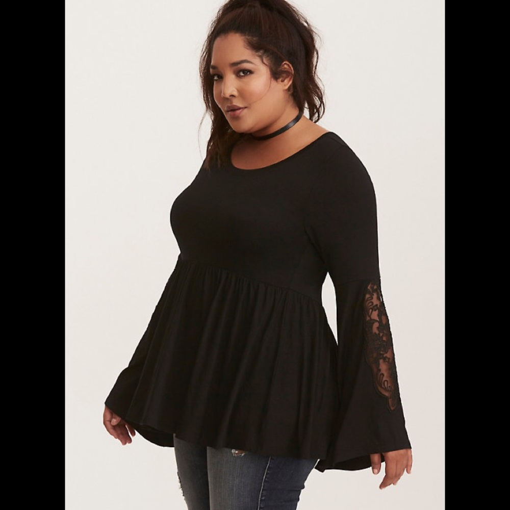 Torrid Black Lace Bell Sleeve Tee